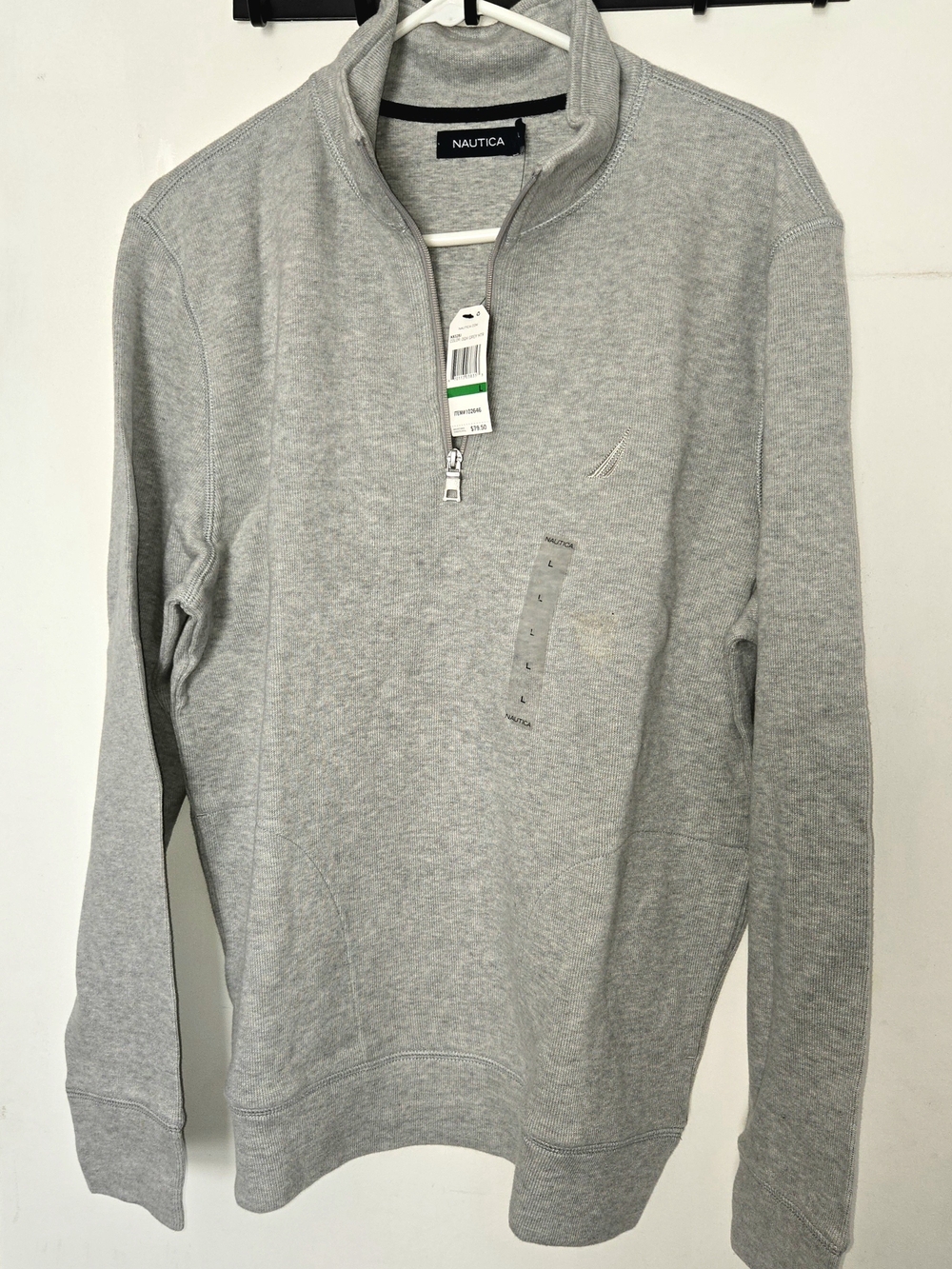 Nautica Light Gray Quarter-Zip Pullover Sweater